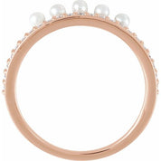 14K Rose Cultured White Freshwater Pearl & 1/5 CTW Natural Diamond Stackable Ring