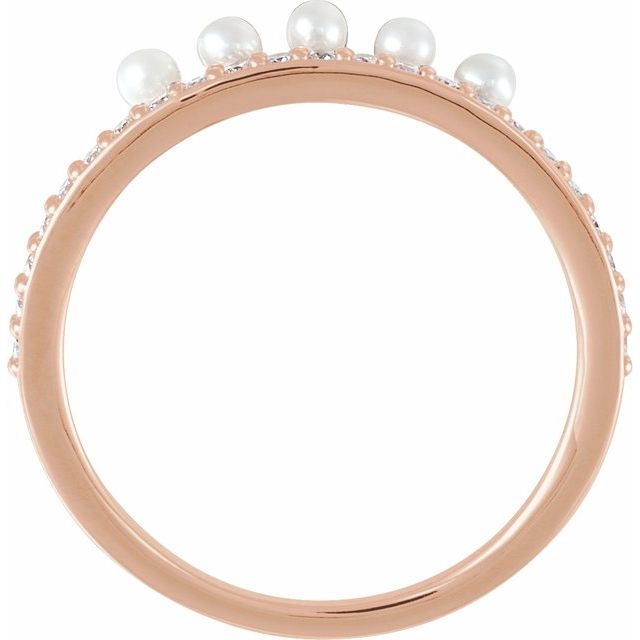 14K Rose Cultured White Freshwater Pearl & 1/5 CTW Natural Diamond Stackable Ring