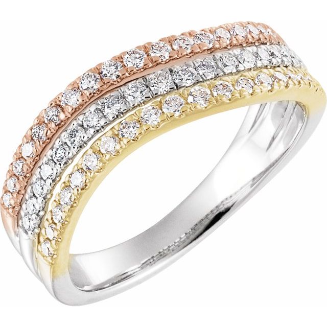 14K White/Yellow/Rose 1/2 CTW Natural Diamond Stacked Ring - Elegant Jewelry by Brand Name
