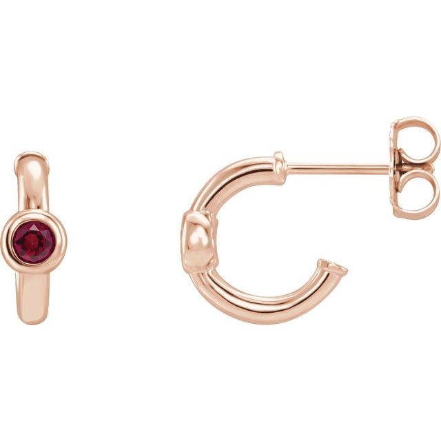 14K Rose Natural Ruby Huggie Hoop Earrings