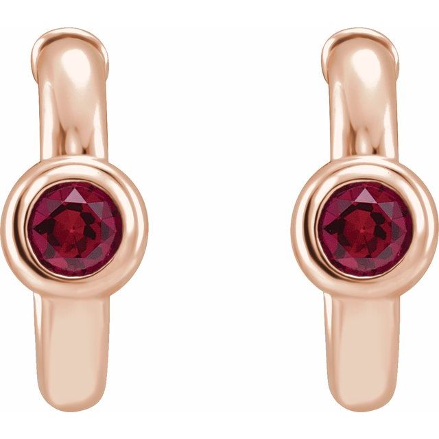 14K Rose Natural Ruby Huggie Hoop Earrings