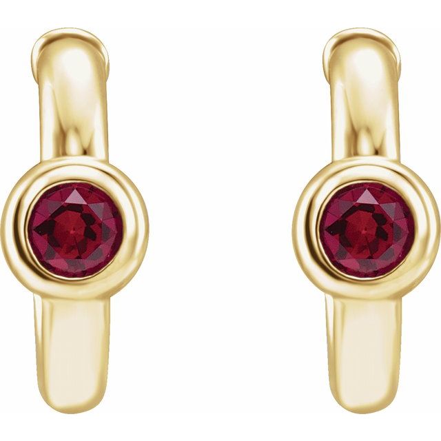 14K Yellow Natural Ruby Huggie Hoop Earrings