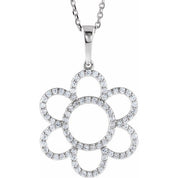 14K White 3/8 CTW Natural Diamond Flower 16" Necklace