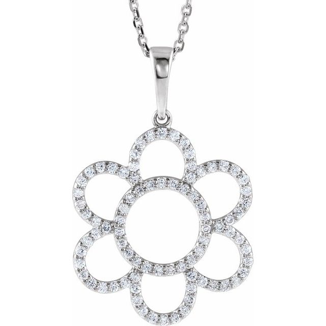 14K White 3/8 CTW Natural Diamond Flower 16" Necklace