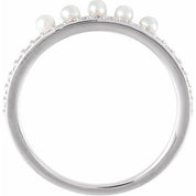 Platinum Cultured White Freshwater Pearl & 1/5 CTW Natural Diamond Stackable Ring
