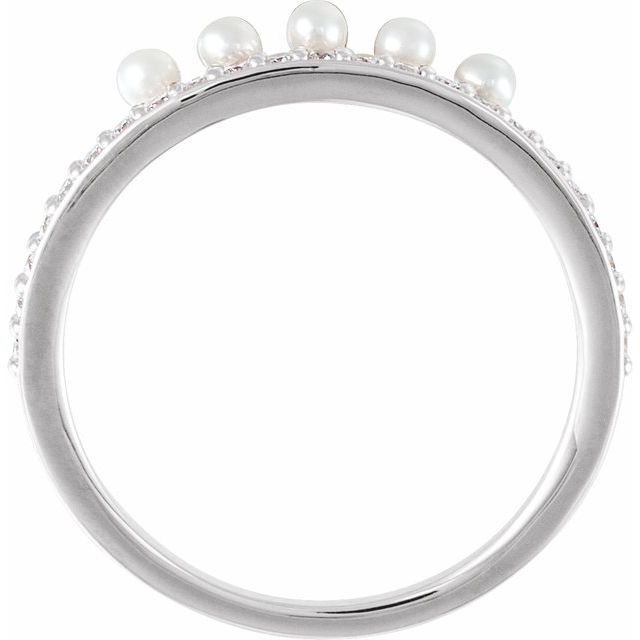 Platinum Cultured White Freshwater Pearl & 1/5 CTW Natural Diamond Stackable Ring