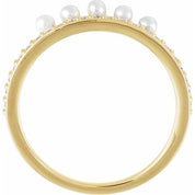 14K Yellow Cultured White Freshwater Pearl & 1/5 CTW Natural Diamond Stackable Ring
