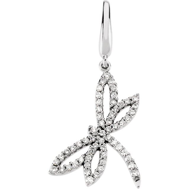14K White 1/3 CTW Natural Diamond Dragonfly Charm