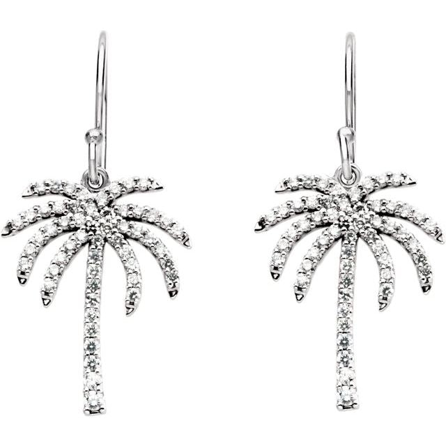 14K White 3/8 CTW Natural Diamond Palm Tree Earrings