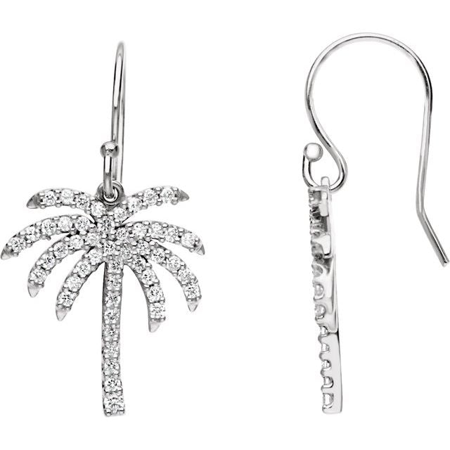 14K White 3/8 CTW Natural Diamond Palm Tree Earrings