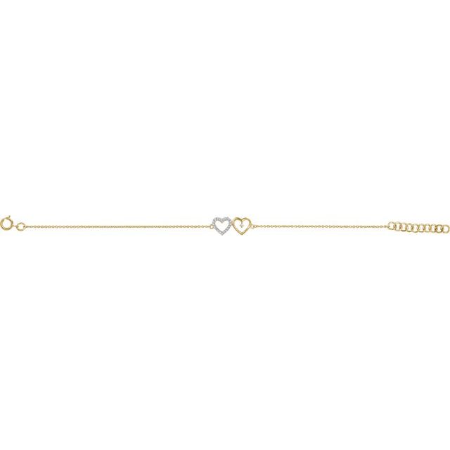 10K Yellow Natural Diamond Youth Flower and Double Heart Bracelet Collection