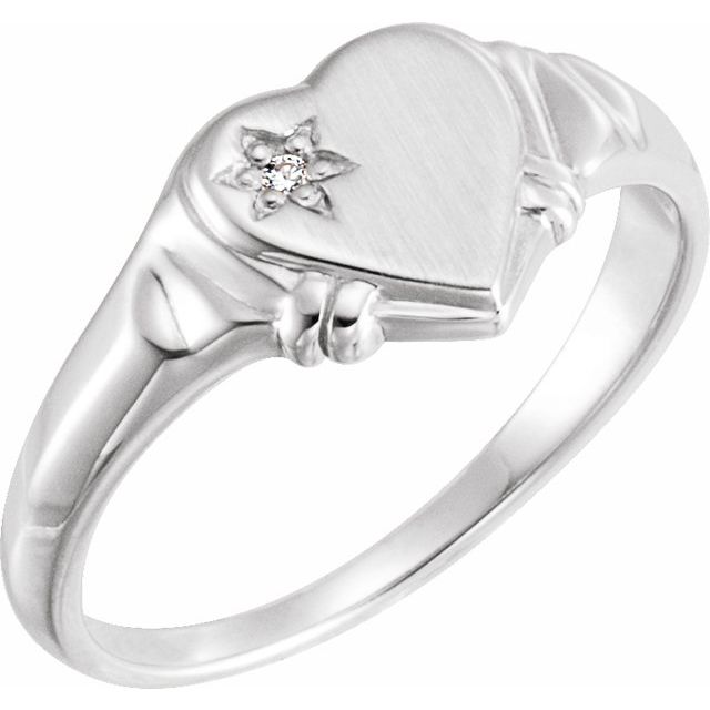 14K White .01 CT Natural Diamond Heart Ring