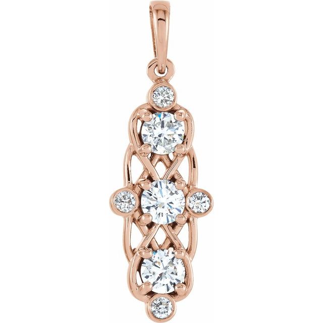 14K Rose Gold 1/2 CTW Natural Diamond Three-Stone Pendant - Elegant Jewelry by BrandName