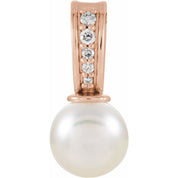 14K Rose Cultured White Freshwater Pearl & .03 CTW Natural Diamond Pendant