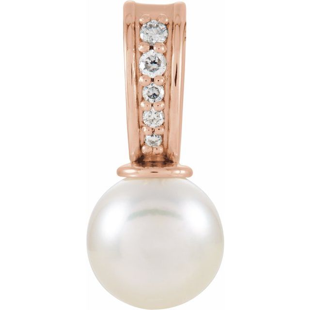 14K Rose Cultured White Freshwater Pearl & .03 CTW Natural Diamond Pendant