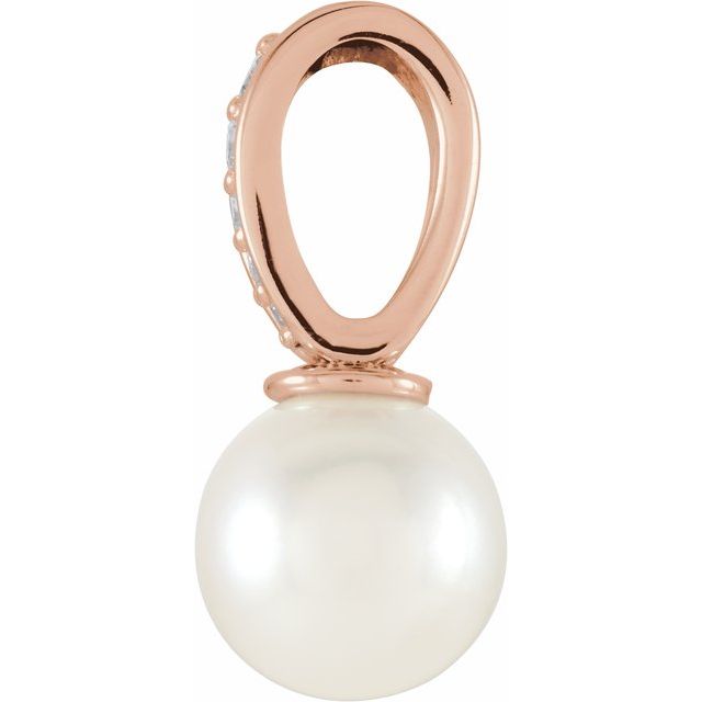 14K Rose Cultured White Freshwater Pearl & .03 CTW Natural Diamond Pendant