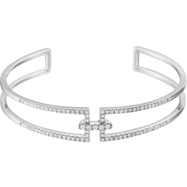 14K White 3/4 CTW Natural Diamond Cuff 6" Bracelet