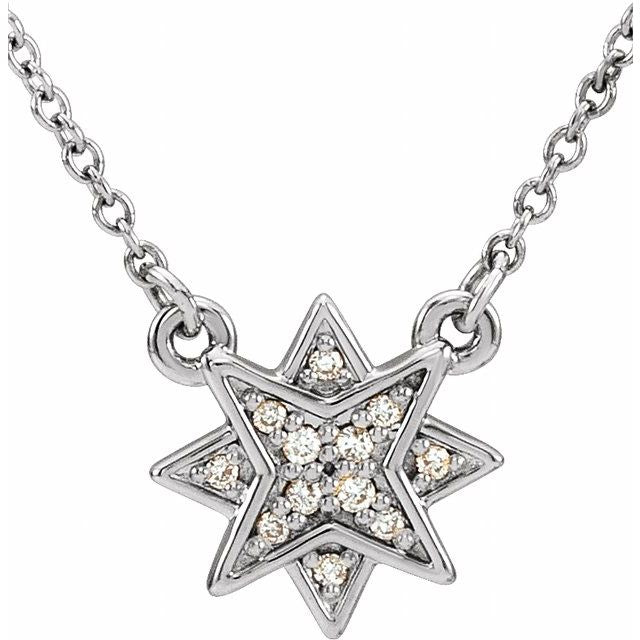 14K White Gold .04 CTW Natural Diamond Star Necklace - 16-18" Adjustable Chain