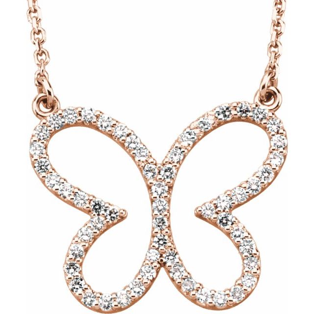 14K Rose 1/4 CTW Natural Diamond Butterfly 16" Necklace