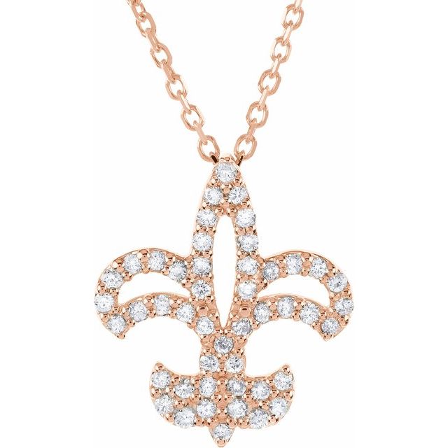 14K Rose 1/6 CTW Natural Diamond Fleur De Lis Necklace - Motek Jewelry