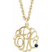 10K Imitation Blue Sapphire Script Monogram Necklace with 2 or 3 Initials in Various Sizes