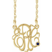 10K Imitation Blue Sapphire Script Monogram Necklace with 2 or 3 Initials in Various Sizes