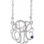 10K Imitation Aquamarine Script Monogram Necklace with 2 or 3 Initials in Various Sizes
