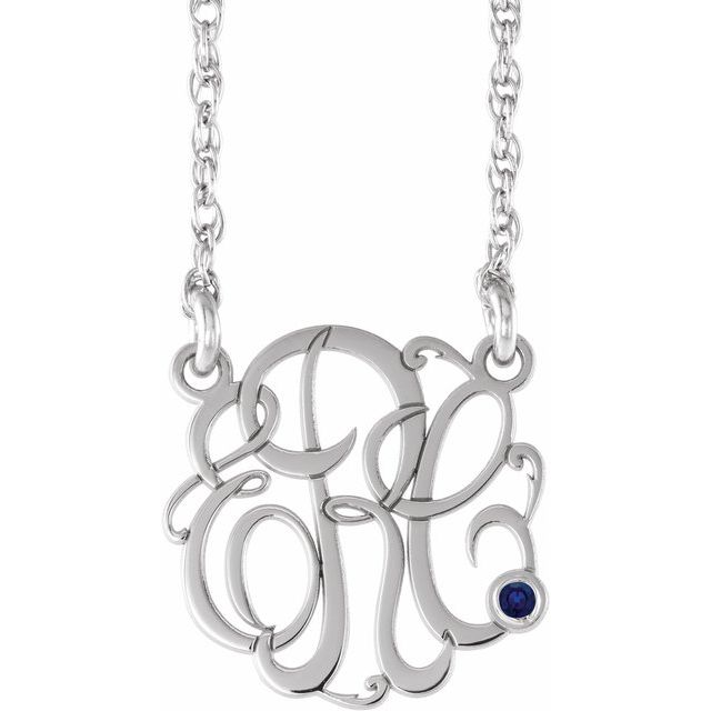 10K Imitation Aquamarine Script Monogram Necklace with 2 or 3 Initials in Various Sizes