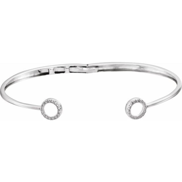 14K White 1/6 CTW Natural Diamond Circle Hinged Cuff 7" Bracelet