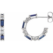 Sterling Silver Lab-Grown Blue Sapphire & 1/2 CTW Natural Diamond 17.2 mm Hoop Earrings