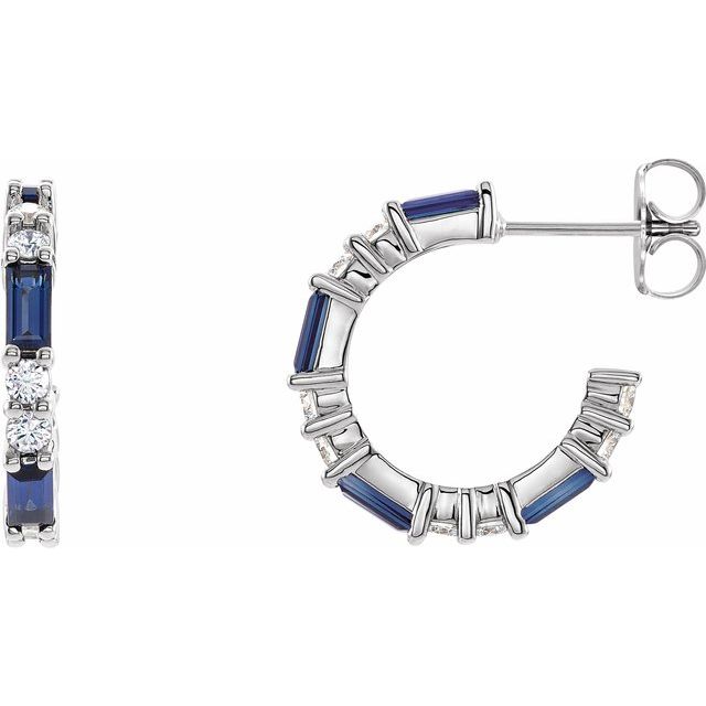 Sterling Silver Lab-Grown Blue Sapphire & 1/2 CTW Natural Diamond 17.2 mm Hoop Earrings