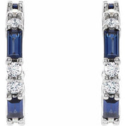 Sterling Silver Lab-Grown Blue Sapphire & 1/2 CTW Natural Diamond 17.2 mm Hoop Earrings