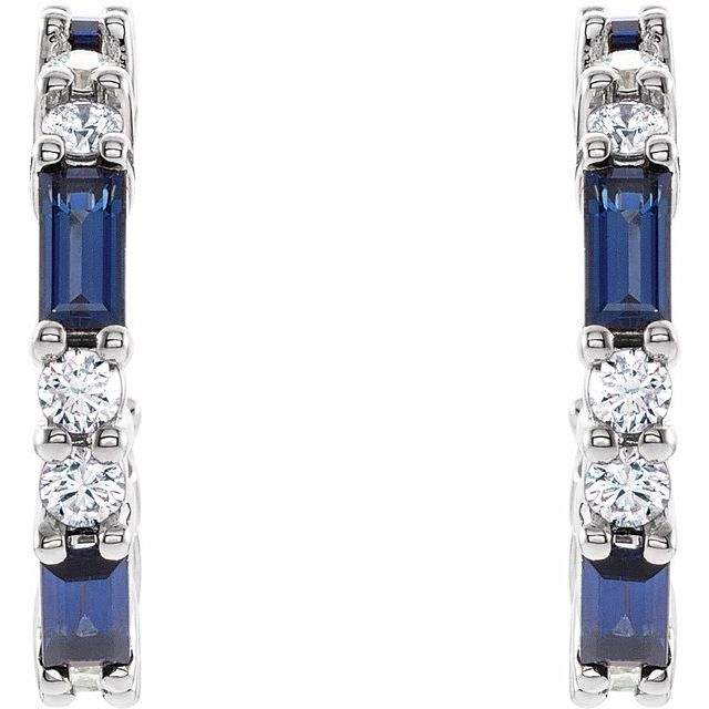 Sterling Silver Lab-Grown Blue Sapphire & 1/2 CTW Natural Diamond 17.2 mm Hoop Earrings