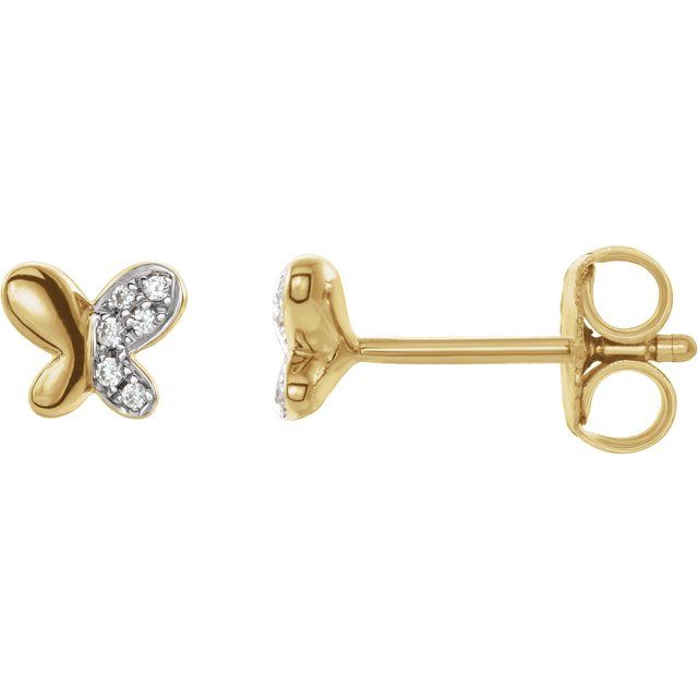 14K Yellow Gold .04 CTW Natural Diamond Butterfly Earrings - Perfect for Youth