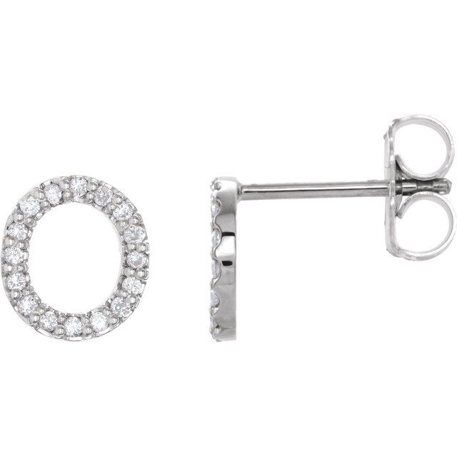 14K White 1/8 CTW Natural Diamond Initial O Earrings