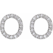 14K White 1/8 CTW Natural Diamond Initial O Earrings
