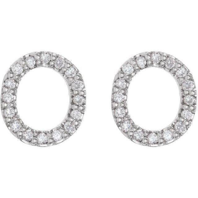 14K White 1/8 CTW Natural Diamond Initial O Earrings