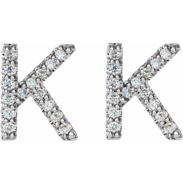 14K White 1/8 CTW Natural Diamond Initial K Earrings
