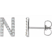 Sterling Silver 1/8 CTW Natural Diamond Initial N Earrings
