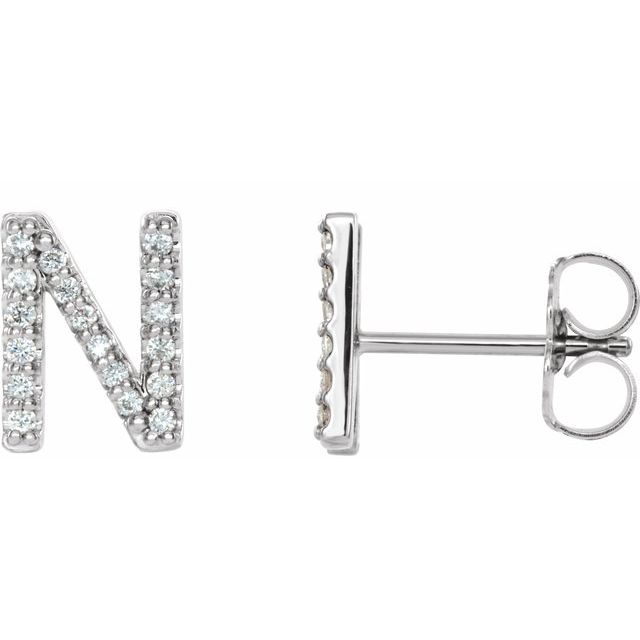 Sterling Silver 1/8 CTW Natural Diamond Initial N Earrings