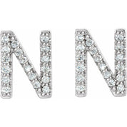 14K White 1/8 CTW Natural Diamond Initial N Earrings
