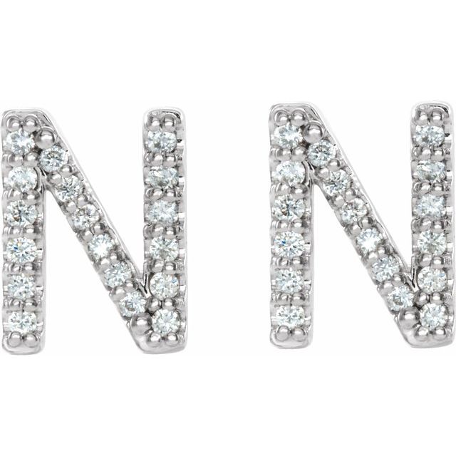 14K White 1/8 CTW Natural Diamond Initial N Earrings