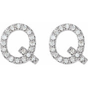14K White 1/6 CTW Natural Diamond Initial Q Earrings