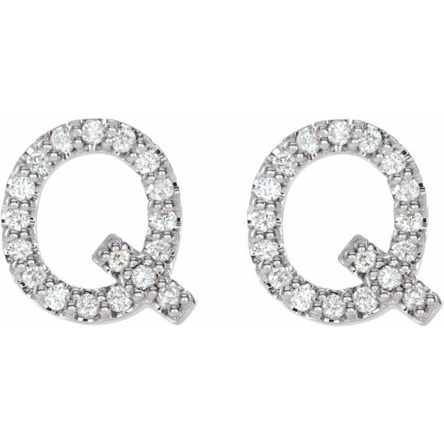14K White 1/6 CTW Natural Diamond Initial Q Earrings