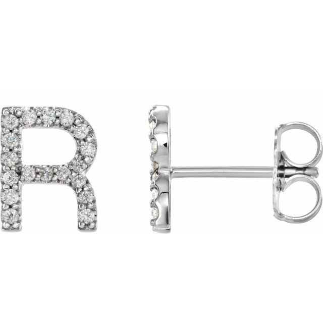 Platinum .06 CTW Natural Diamond Initial R Earring - Elegant Jewelry by Platinum - Motek Jewelry