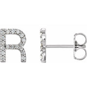 Sterling Silver 1/8 CTW Natural Diamond Initial R Earrings