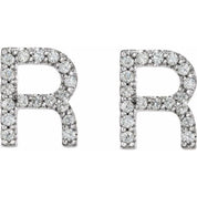 Sterling Silver 1/8 CTW Natural Diamond Initial R Earrings