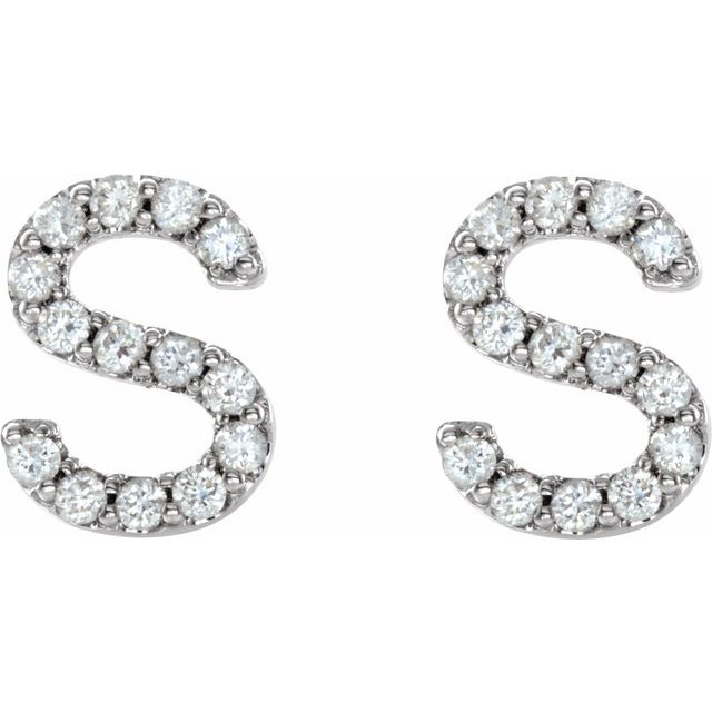 14K White 1/8 CTW Natural Diamond Initial S Earrings