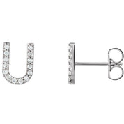 14K White 1/8 CTW Natural Diamond Initial U Earrings