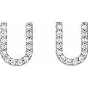 14K White 1/8 CTW Natural Diamond Initial U Earrings